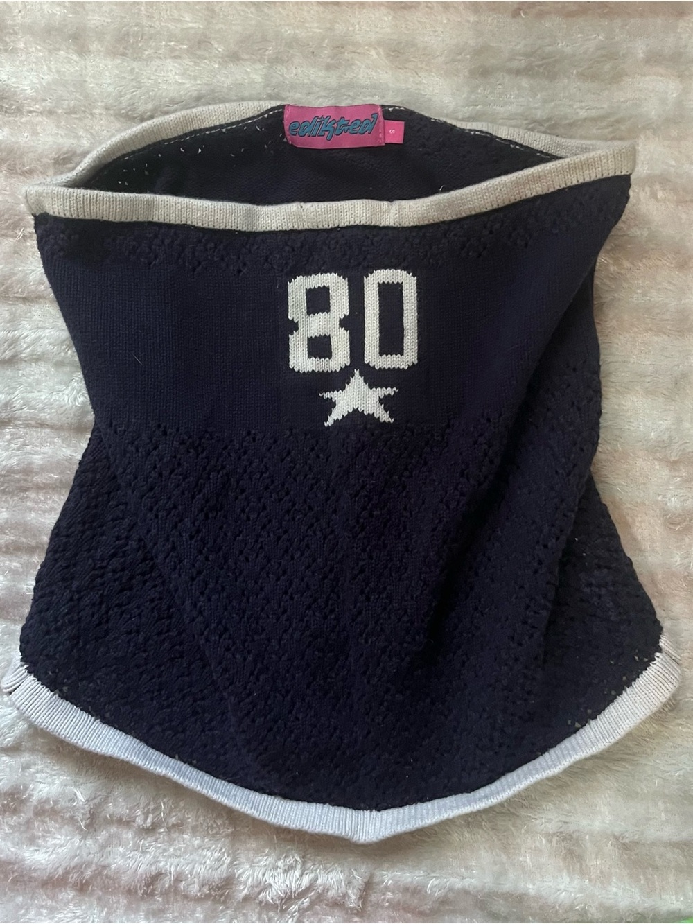 Edikted Y2K Navy and White Star Knit Bandeau Top boho streetwear